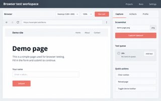 Generated interface mockup: Browser test workspace