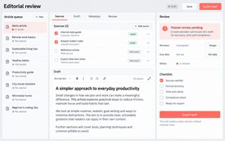 Generated interface mockup: Editorial review