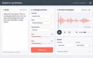 Generated interface mockup: Local speech synthesis and audio preview